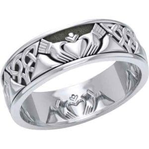 White Bronze Claddagh Knotwork Ring