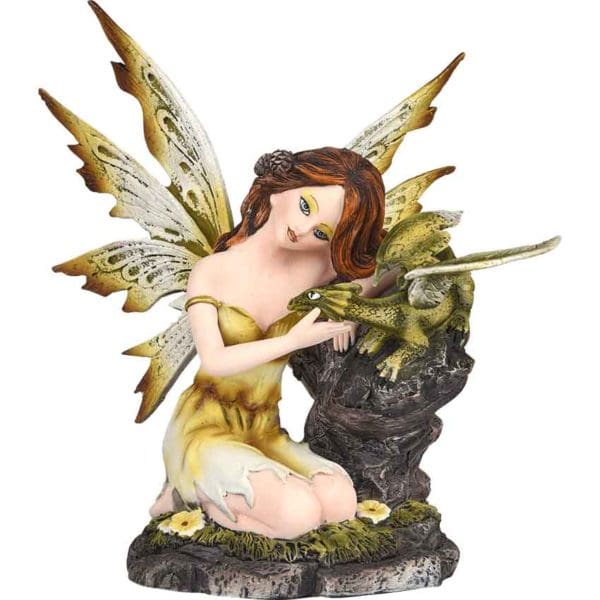 Yellow Fairy with Baby Dragon Statue