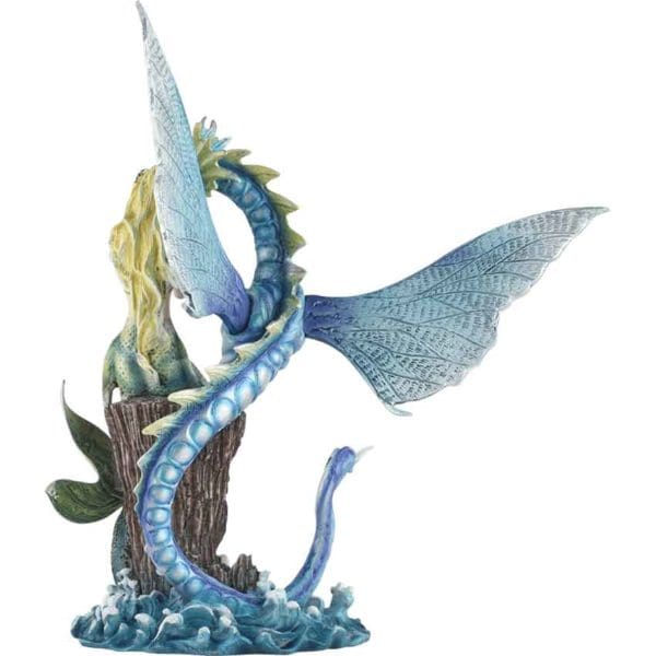 Green Mermaid with Blue Serpent Statue