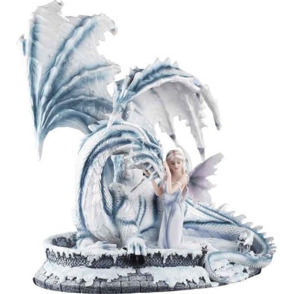 Fantasy Ice Fairy with Dragon Statue