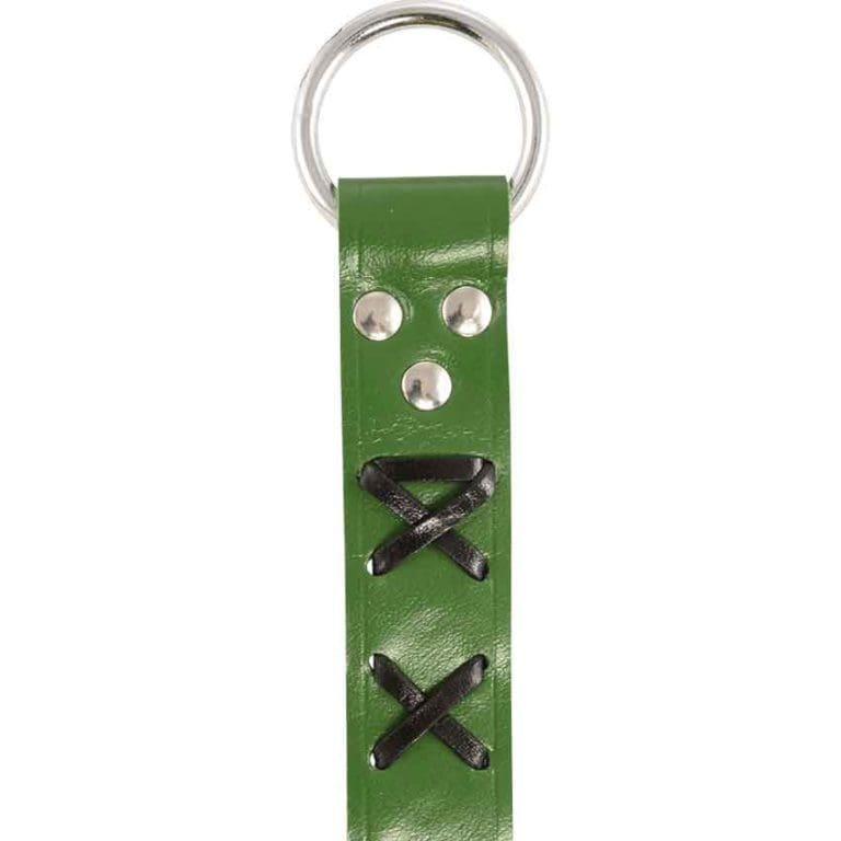 Laced Leather Ring Belt - Green with Black
