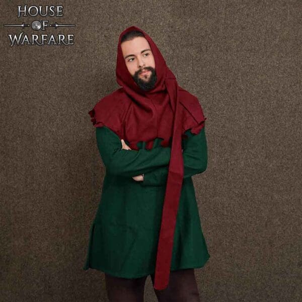 Wool Medieval Liripipe Hood - Maroon