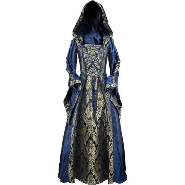 Alluring Damsel Dress with Hood – Blue with Gold