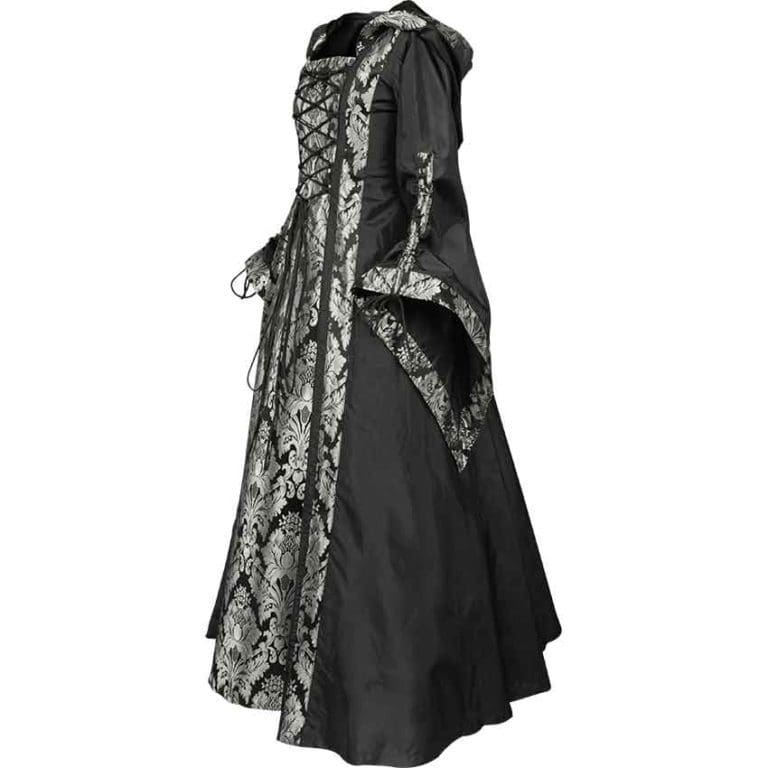 Alluring Damsel Dress with Hood – Black with Silver