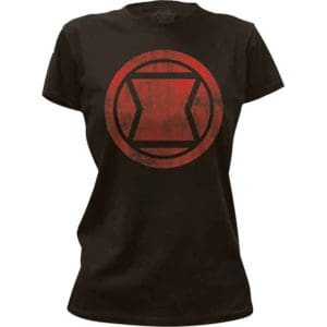Juniors Distressed Black Widow Symbol T-Shirt