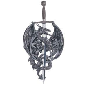 Silver Dragon with Sword Wall Plaque