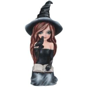 Witchy Girl with Crow Statue