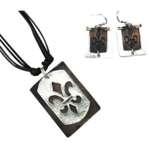 Silver and Copper Fleur de Lis Jewelry Set