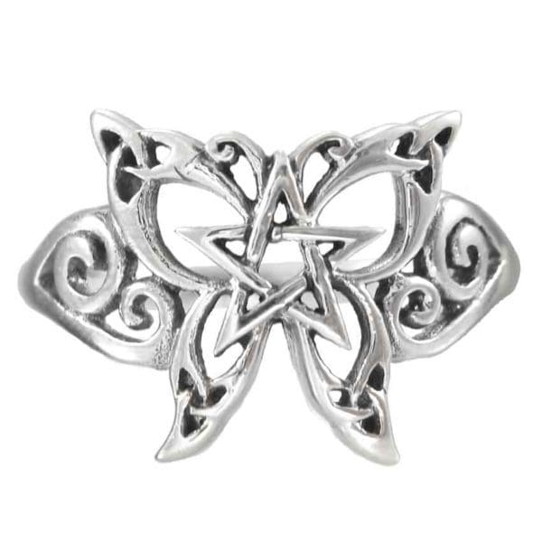Silver Butterfly Pentagram Ring