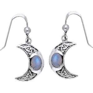 White Bronze Celtic Moon Gem Earrings