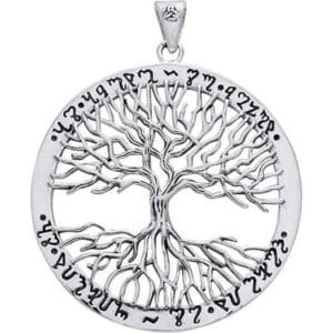 White Bronze Wiccan Tree of Life Pendant
