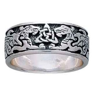 White Bronze Celtic Dragons Ring