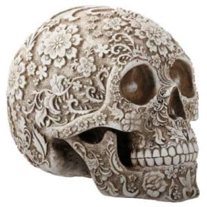 Floral Carved Human Skull