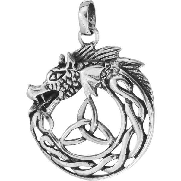 Sterling Silver Celtic Knotwork Dragon Pendant