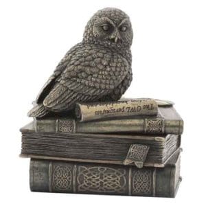 Bronze Owl On Books Trinket Box