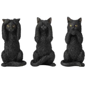 Hear, See, and Speak No Evil Black Kitten Statues