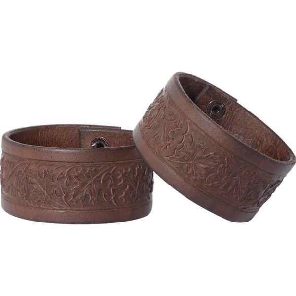Embossed Woodland Leather Wrist Cuffs