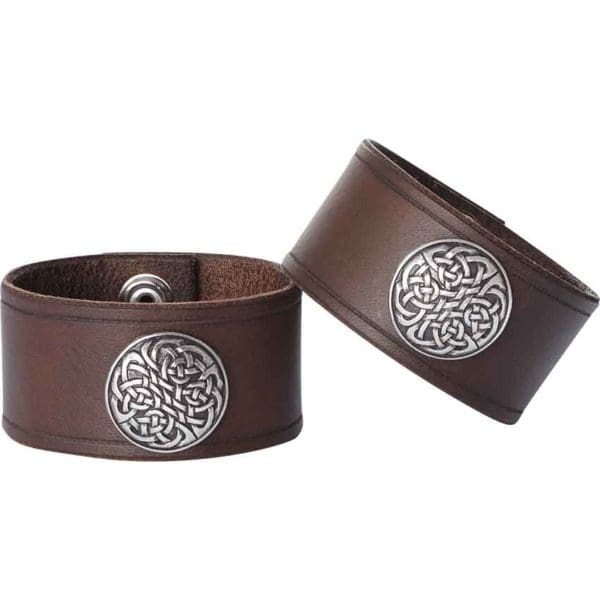 Leather Wrist Cuffs with Celtic Shield
