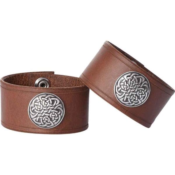 Leather Wrist Cuffs with Celtic Shield