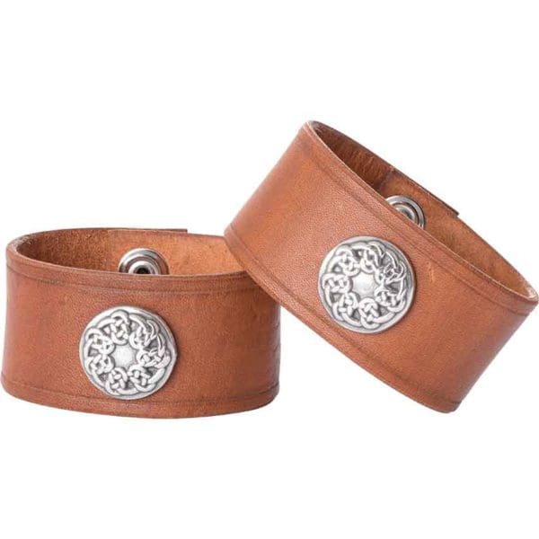 Leather Wrist Cuffs with Knotwork Shield