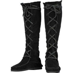 Suede Medieval High Boots - Black