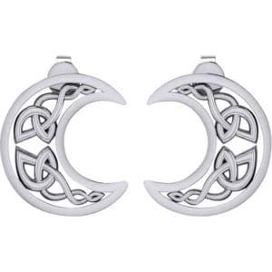 Cutout Silver Celtic Moon Post Earrings