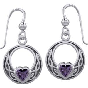 Silver Knot Gemstone Heart Earrings