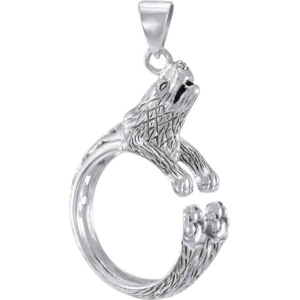 Sterling Silver Howling Celtic Wolf Pendant