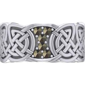 Six Gemstones Silver Knotwork Ring