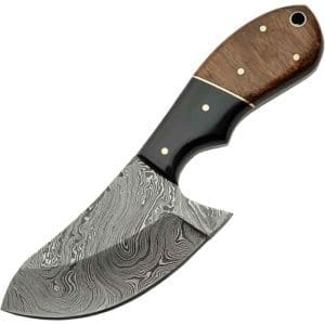 Horn and Walnut Damascus Skinner Knife