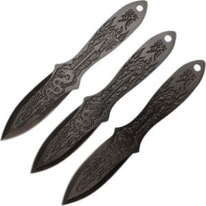 6 Inch Set of 3 Black Dragon Throwing Knives