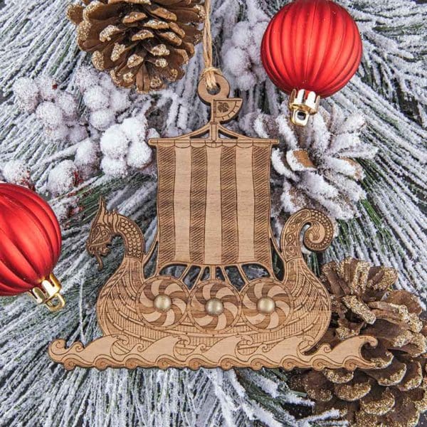 Viking Ship Wooden Christmas Ornament