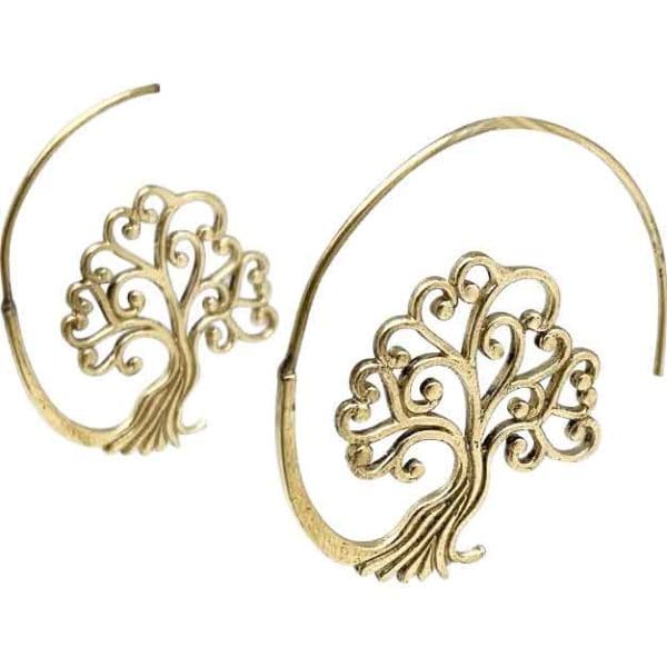 Golden Tree of Life Open Hoop Earrings