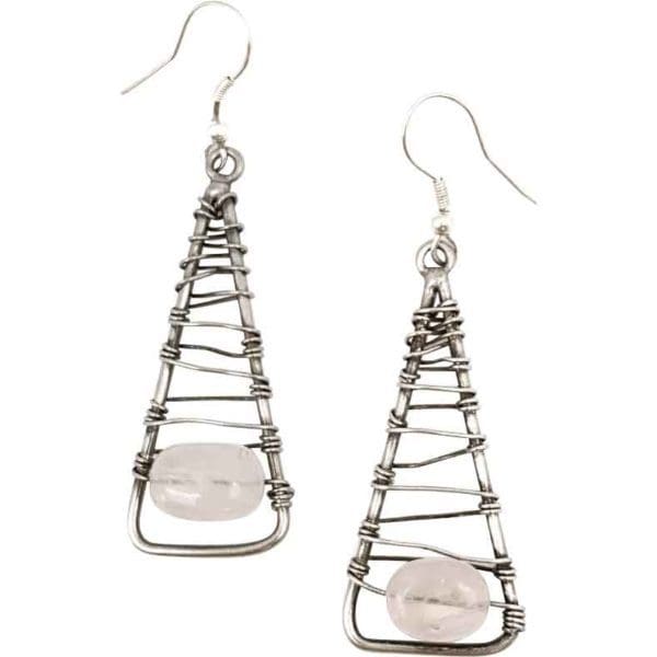 Wire-Wrapped Rose Quartz Medieval Earrings