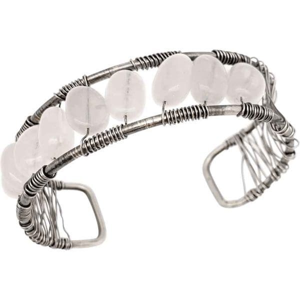 Wire-Wrapped Rose Quartz Medieval Cuff Bracelet