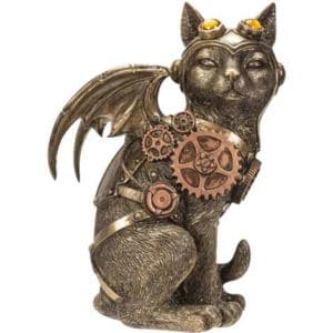 Bronze Steampunk Winged Cat Statue