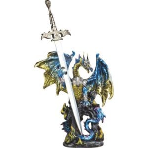 Blue Armoured Dragon with Letter Opener Statue