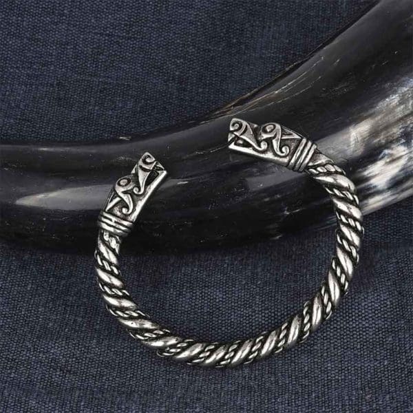Large Dragon Head Viking Bracelet - Pewter