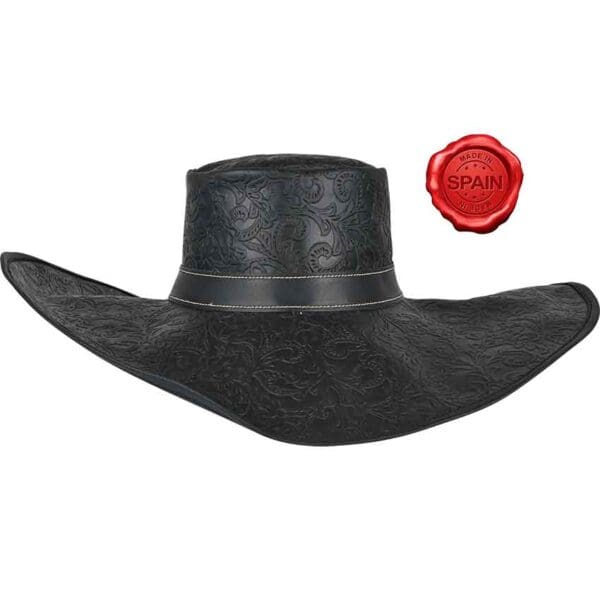 Alatriste Embossed Leather Hat - Black