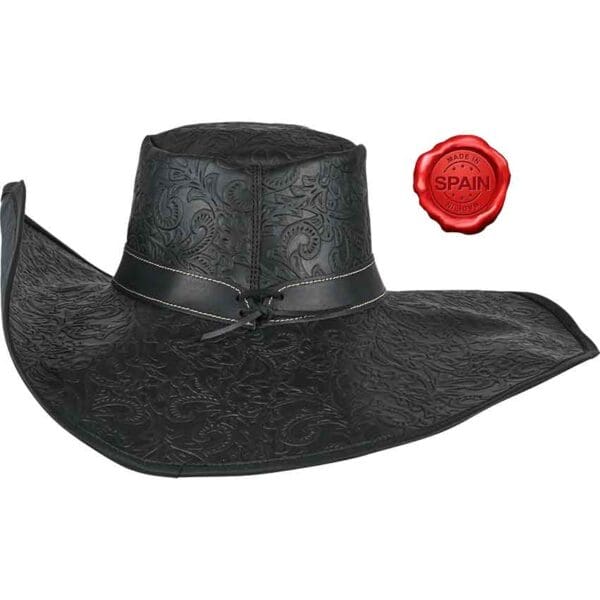 Alatriste Embossed Leather Hat - Black