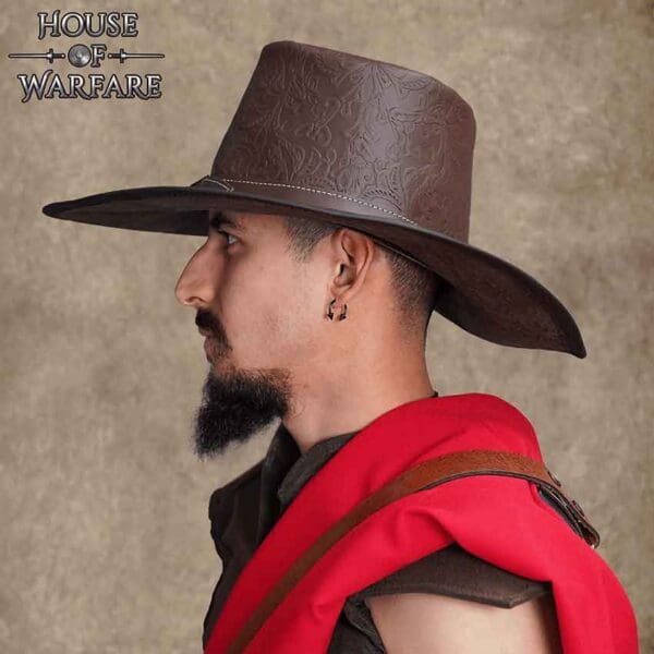 Embossed Leather Van Helsing Hat - Brown