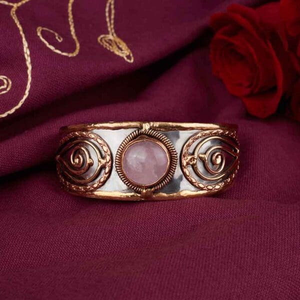 Rose Quartz Medieval Narrow Cuff Bracelet