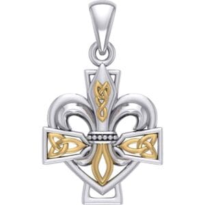 Celtic Cross Fleur-de-Lis Gold and Silver Pendant