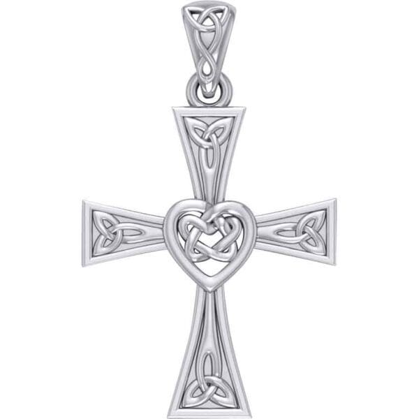 Celtic Cross and Heart Silver Pendant