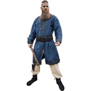 Erik Leather Trim Viking Tunic - Dark Blue