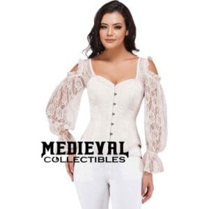 Everly White Brocade Corset with Sleeves