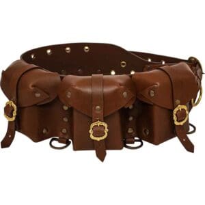 Triple Pouch Leather Belt - Brown