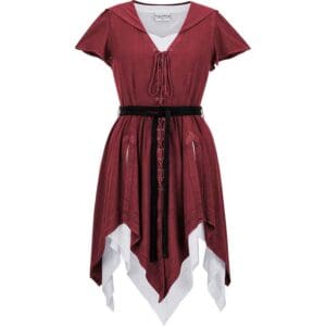 Robyn Short Hooded Medieval Dress with Chemise - Burgundy Wine