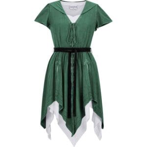 Robyn Short Hooded Medieval Dress with Chemise - Green Jade