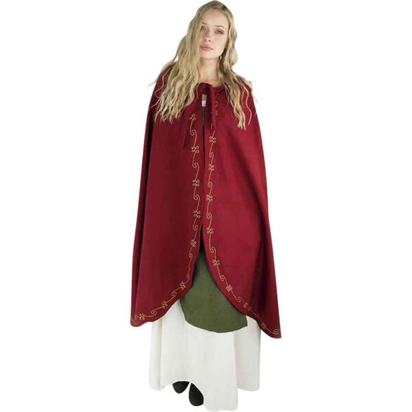 Asidis Hand Embroidered Wool Cloak - Red